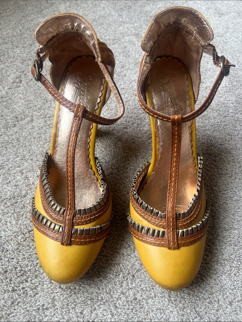 Mustard Yellow Leather T-Strap Pumps By Seychelles for Anthropologie